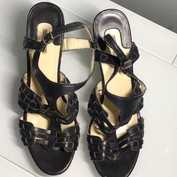 Max Studio Black /Tan High Heel 4” Wedge Shoes - Picture 2 of 6